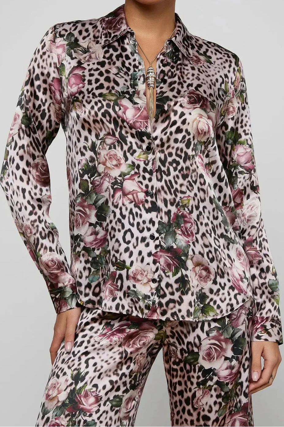 Blouse Tyler à manches longues L'Agence 40223RBM-PNSS Petite Rose Cheetah multicolore