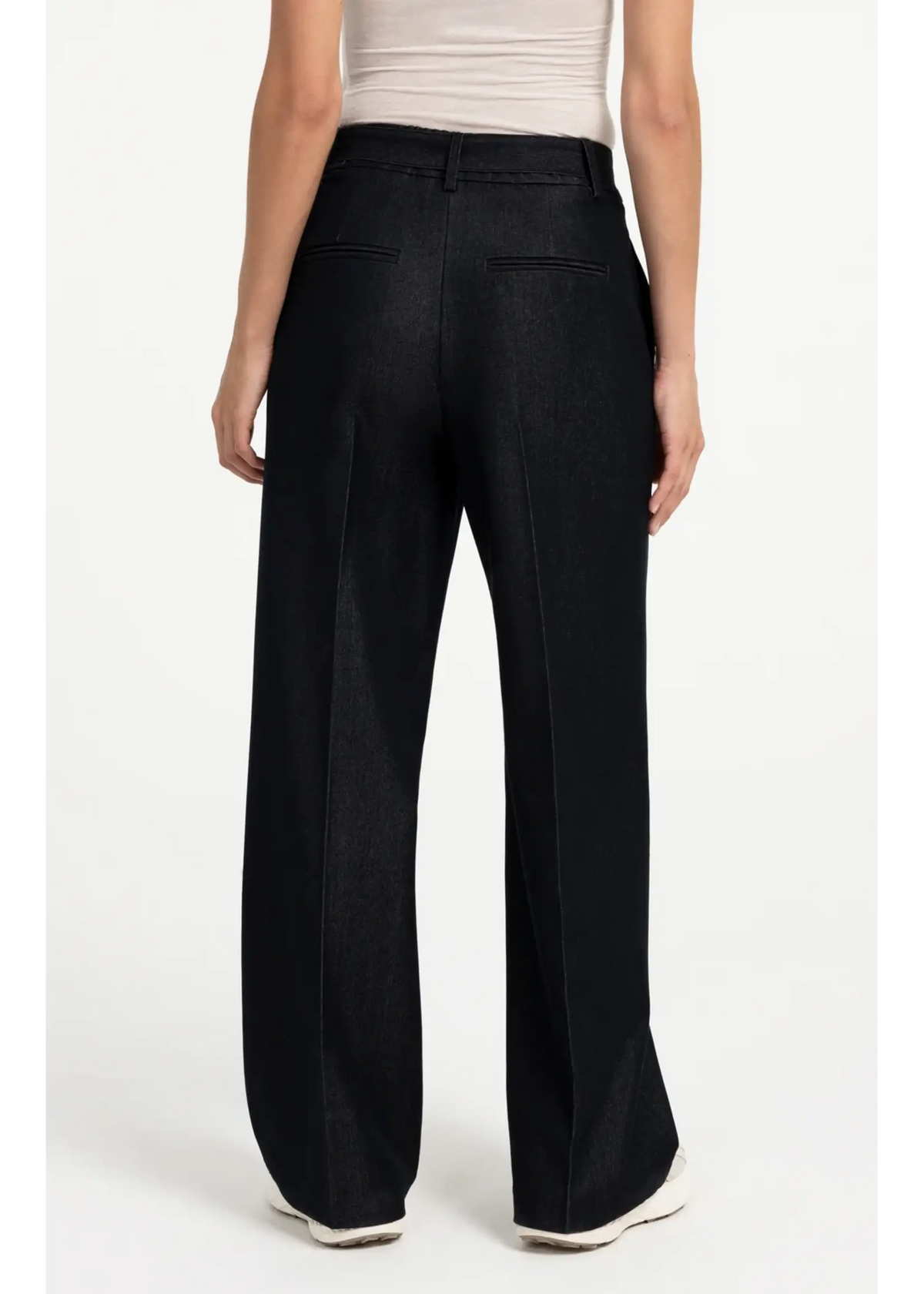 YAYA Woven Wide Leg Trousers with Belt - CatBlack