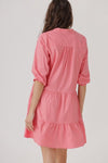 Princess Pleated Pink Cotton 3/4 Sleeve Dress