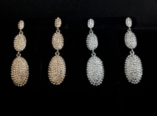 Bridal Accessories Rose Gold Triple Oval Rhinestone Earrings