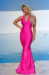 Jessica Angel Halter Mermaid Gown with Back Rushing. Robe de Bal