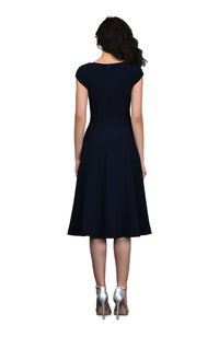 Theia Stretch Crepe Boatneck Cocktail Dress Navy