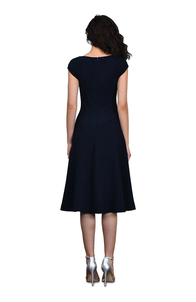 Theia Stretch Crepe Boatneck Cocktail Dress Navy
