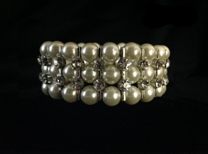 Bridal Accessories Triple Row Pearl & Rhinestone Bracelet