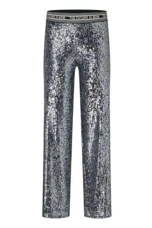 Flawless Sparkle Silver Sequin Wide-Leg Pants