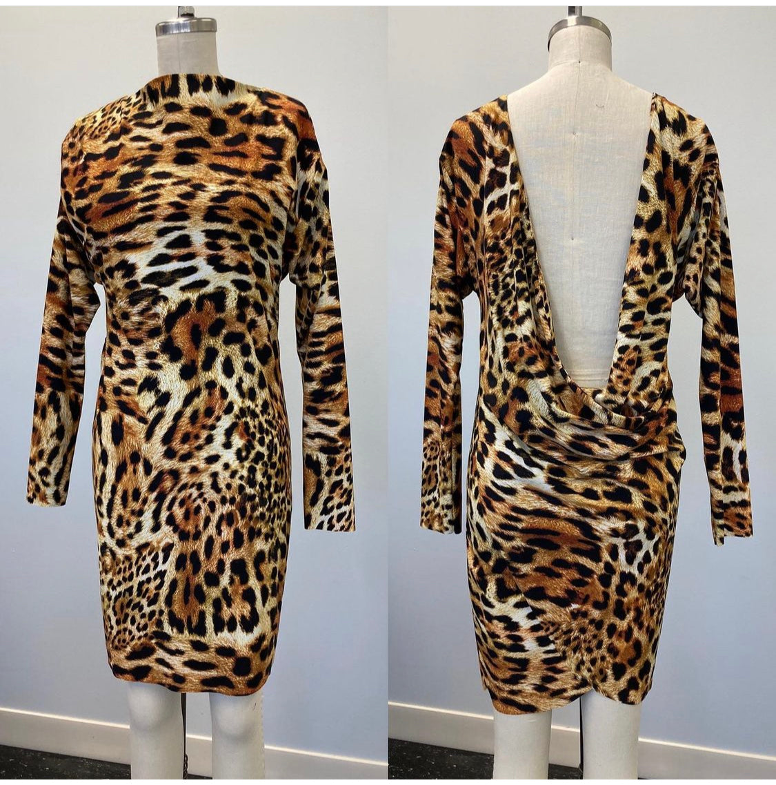 Greta Constantine Sonia Draped Open Back Leopard Tunic Dress