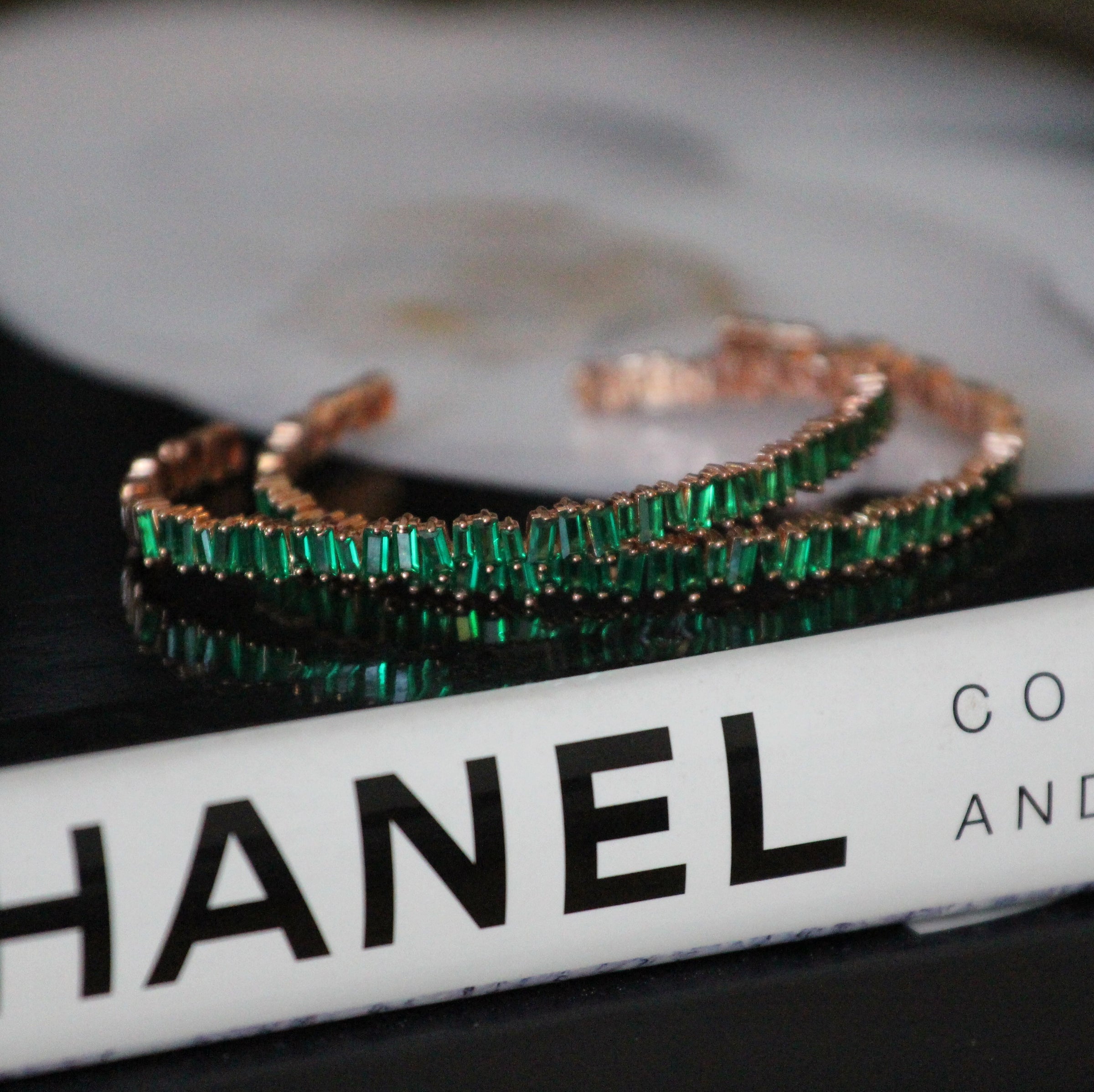 Designer Emerald & Rose Gold Bracelet Bangle Bracelet