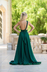 Jessica Angel Halter Gown with Slit and Back Ties