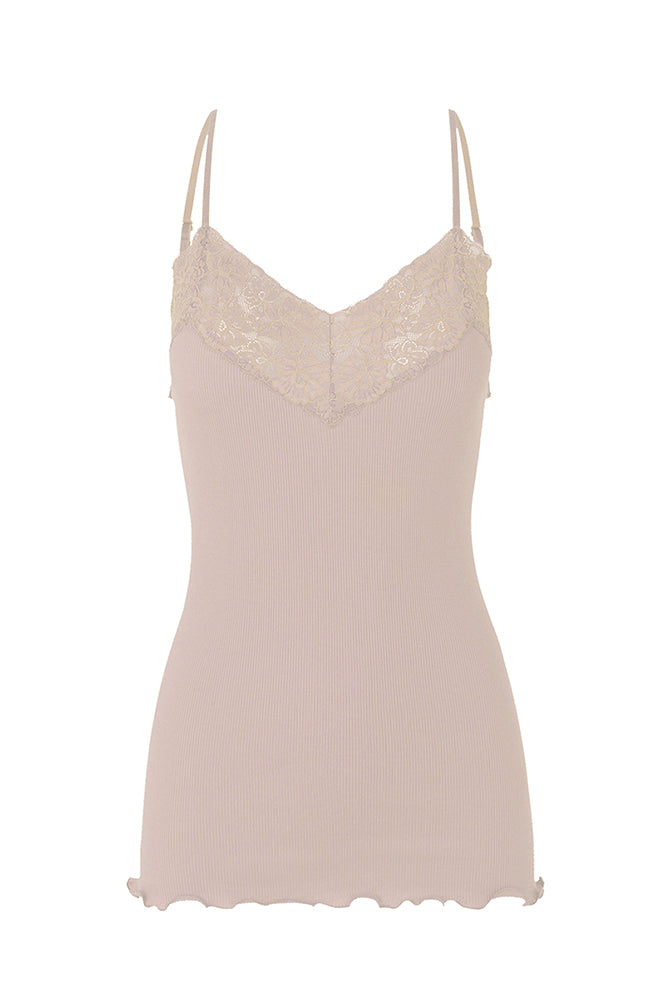 Silk, cotton and lace camisole with thin straps