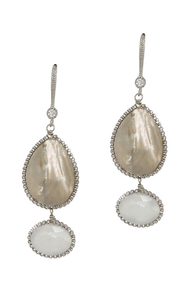 Theia Eudora Two Tier Earrings with Mother of Pearl and Swarovski