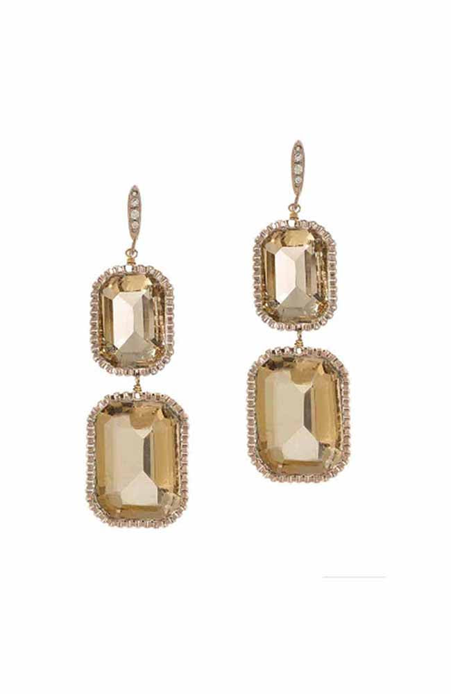 Theia Jewelry Vintage Style Emerald Cut Two Tier Drop Earrings