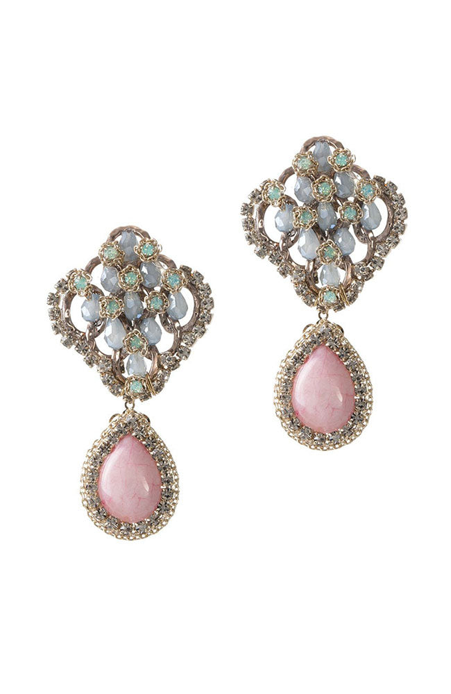 Theia Jewelry Boucle d'oreille pendante vintage en quartz rose Swarovski