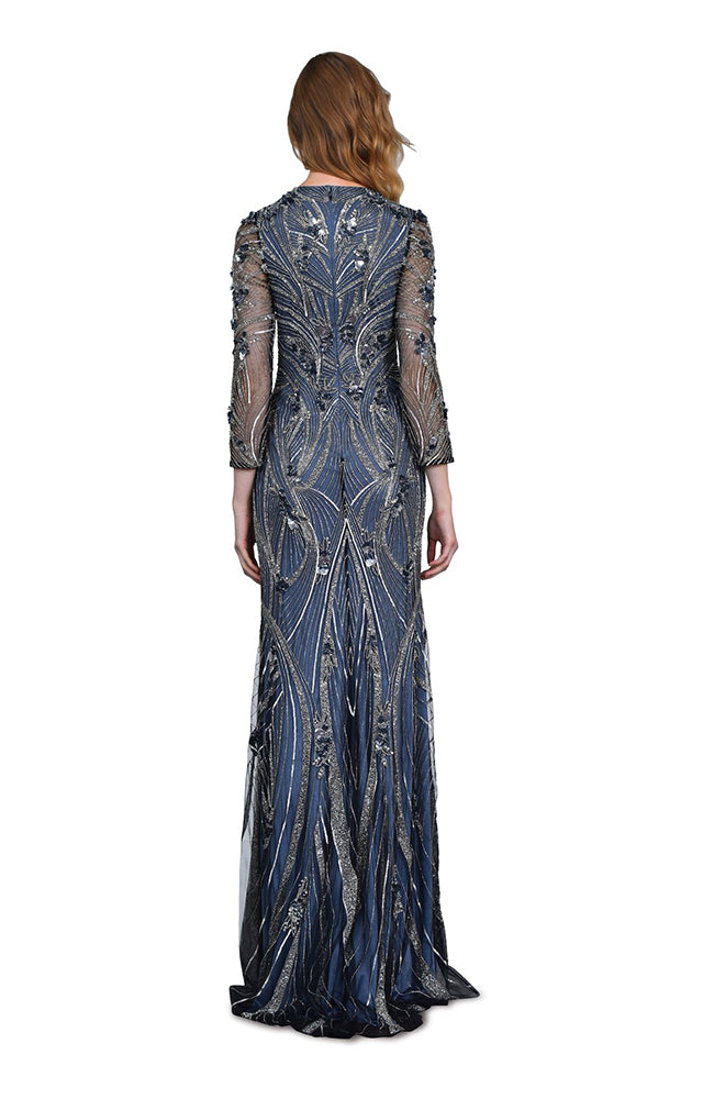 Z THEIA Jewel Neck Embroidered Gown