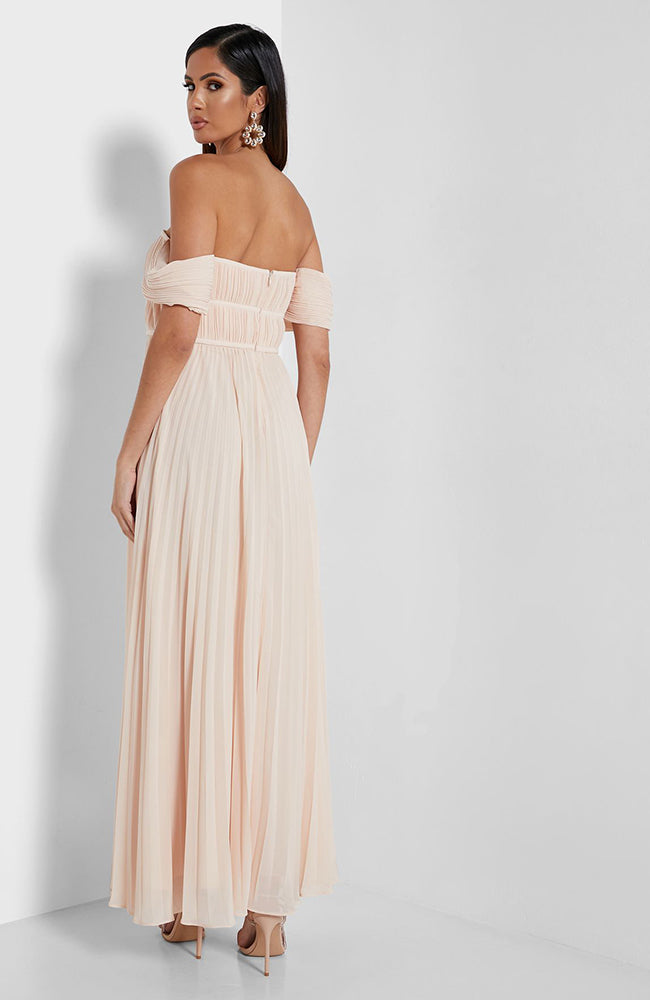 True Decadence Pleated Nude Gown with Square Neck