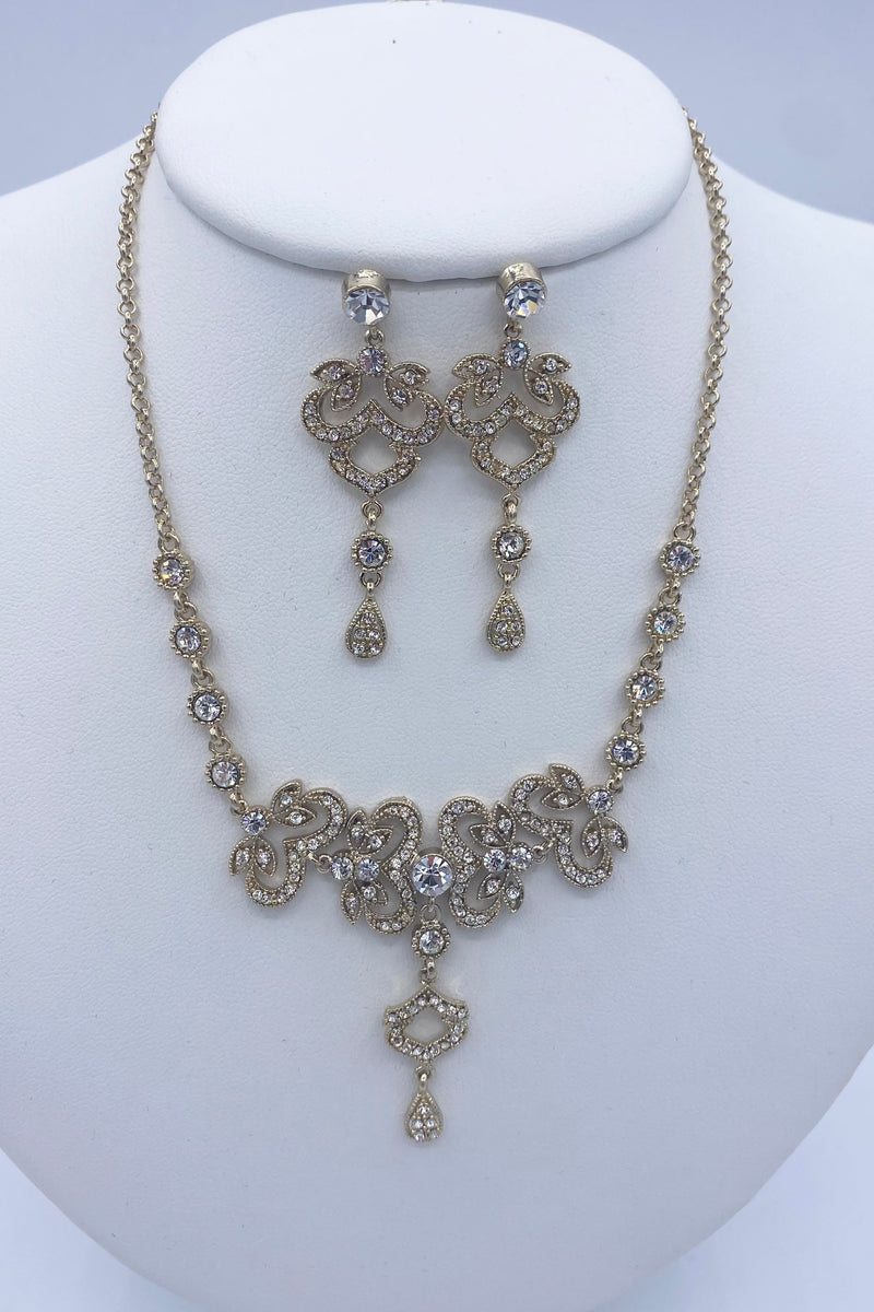 Elen Henderson Crystal Gold Necklace And Earring Set