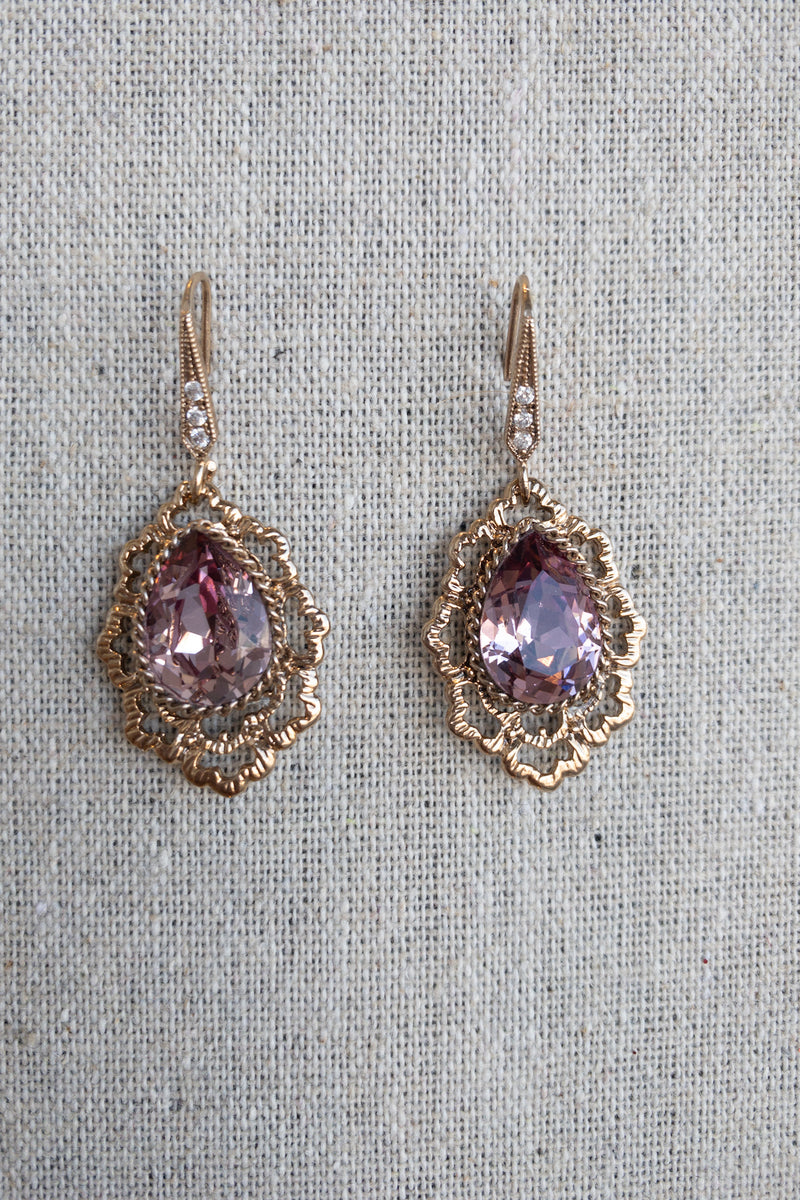 Theia Jewelry Oval Crystal Ornate Metal Drop Earring