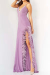 Jovani Deep V Beaded Gown With Feathers