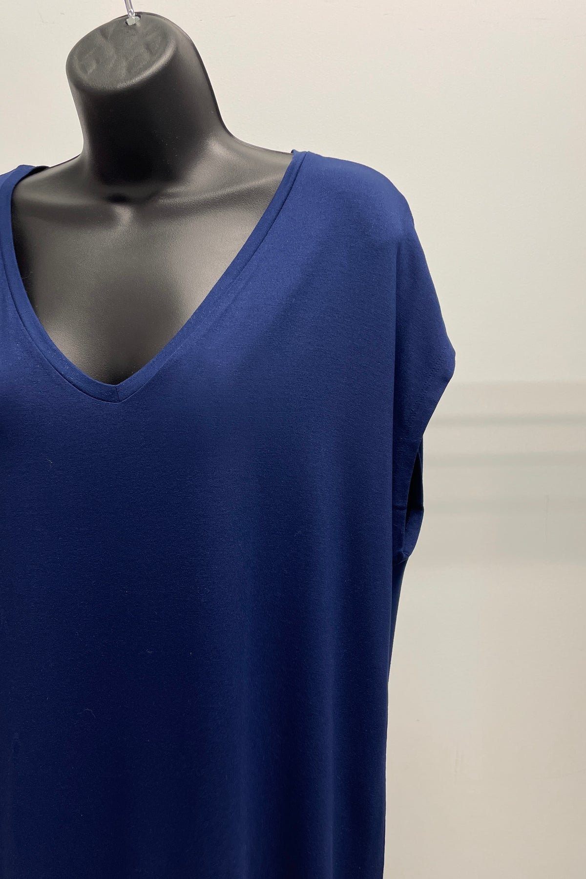 Majestic Soft Touch Cap Sleeve V-Neck T-Shirt Dress Saphir Blue
